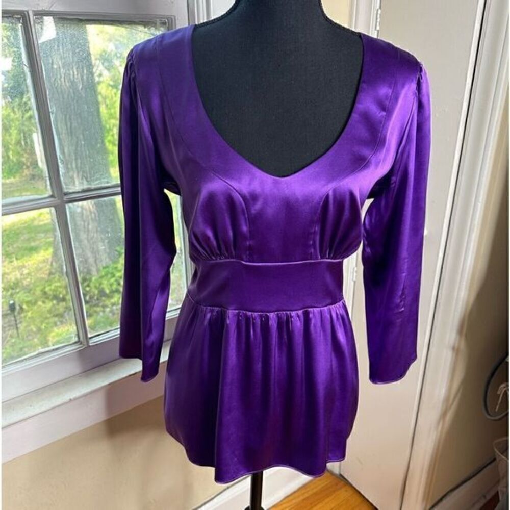 Etro pure luxury royal purple silk blouse size 44 made in Italy very soft, EUC